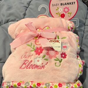 Little Beginnings Baby Blanket Floral Plush Velour Pink 30” X 40” NWT